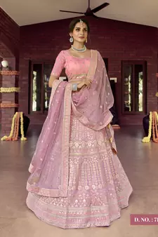 Catching Pink zarkan, gota, zari, and resham embroidered organza semi stitched wedding lehenga