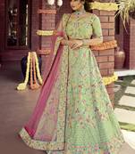 Delightful Green Spring sequins, zarkan, and resham embroidered raw Silk Semi Stitched wedding Lehenga