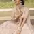 Bewitching Cashmere Beige gota, zarkan, and resham embroidered crepe semi stitched wedding lehenga