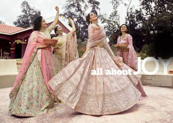 Bewitching Cashmere Beige gota, zarkan, and resham embroidered crepe Semi Stitched wedding Lehenga 4