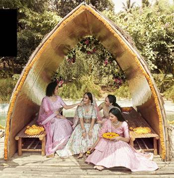 glamourous Green sequins, swarovski, zarkan, and resham embroidered satin semi stitched wedding lehenga 4