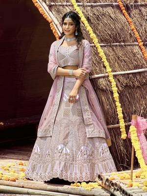 Glamorous Pink zarkan, zari, and dori embroidered velvet Semi Stitched wedding Lehenga 1