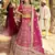 Colorful Pink beads, zari, and resham embroidered raw silk semi stitched wedding lehenga