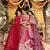 Colorful Pink beads, zari, and resham embroidered raw silk semi stitched wedding lehenga