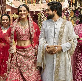 Charming Red zarkan, dori, and zari embroidered raw Silk Semi Stitched wedding Lehenga 7