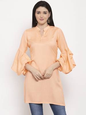 Peach printed viscose rayon ethnic-kurtis 1