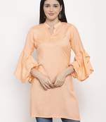 Peach printed viscose rayon ethnic-kurtis