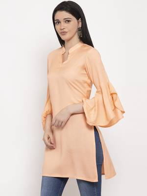 Peach printed viscose rayon ethnic-kurtis 3