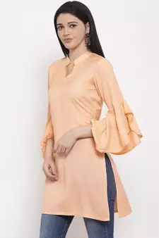 Peach printed viscose rayon ethnic-kurtis