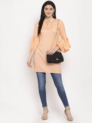 Peach printed viscose rayon ethnic-kurtis 5