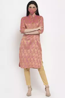 Pink printed cotton ethnic-kurtis