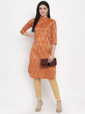 Orange printed cotton ethnic-kurtis 1