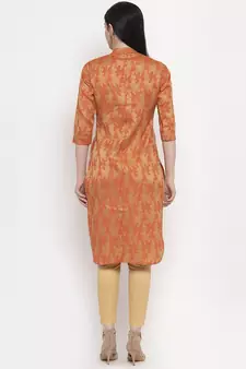 Orange printed cotton ethnic-kurtis