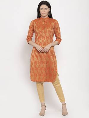 Orange printed cotton ethnic-kurtis 5