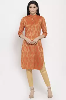 Orange printed cotton ethnic-kurtis