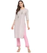 Purple embroidered cotton ethnic-kurtis