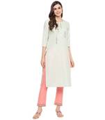 Light-green embroidered cotton ethnic-kurtis