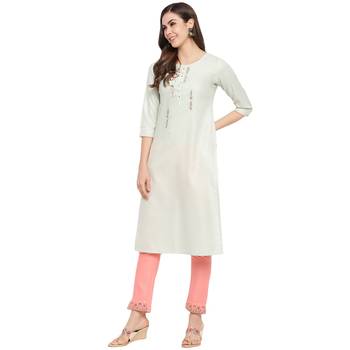 Light-green embroidered cotton ethnic-kurtis 3