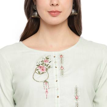 Light-green embroidered cotton ethnic-kurtis 4