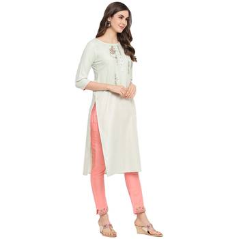 Light-green embroidered cotton ethnic-kurtis 5
