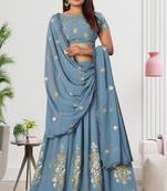 Bollywood Georgette Grey Embroidery And Zari Lehenga Choli