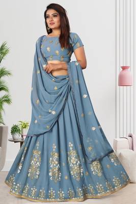 Bollywood Georgette Grey Embroidery And Zari Lehenga Choli 3