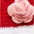 Flower applique dual colour woolen frock- red & White