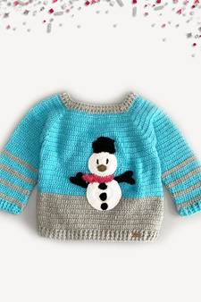 snow man applique full sleeves sweater