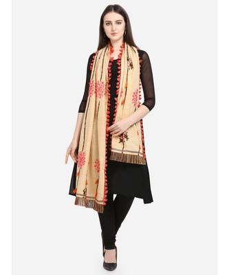 Beige Slub Khadi Floral Embroidered festive Dupatta 1