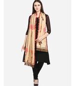 Beige Slub Khadi Floral Embroidered festive Dupatta