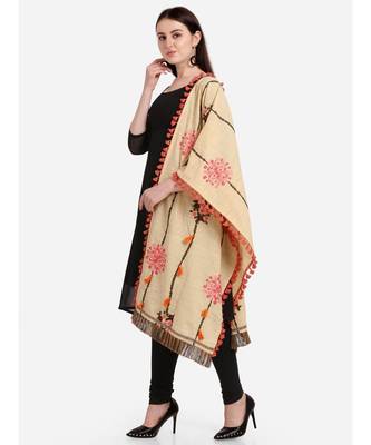 Beige Slub Khadi Floral Embroidered festive Dupatta 2