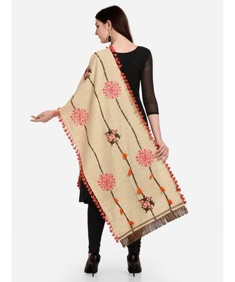 Beige Slub Khadi Floral Embroidered festive Dupatta 3