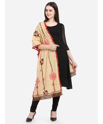 Beige Slub Khadi Floral Embroidered festive Dupatta 4