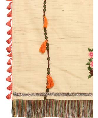 Beige Slub Khadi Floral Embroidered festive Dupatta 5