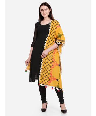 Mustard Temple Embroidered Linen Festive Dupatta 1