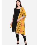 Mustard Temple Embroidered Linen Festive Dupatta