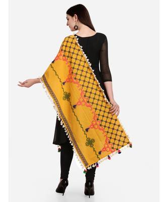 Mustard Temple Embroidered Linen Festive Dupatta 3