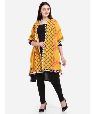 Mustard Temple Embroidered Linen Festive Dupatta 4