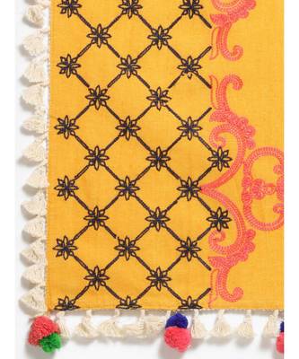 Mustard Temple Embroidered Linen Festive Dupatta 5