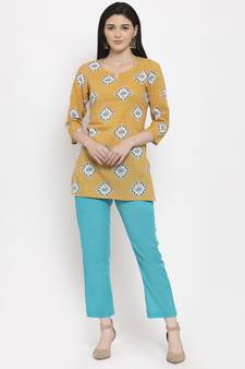 Yellow floral print cotton salwar