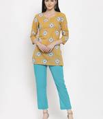 Yellow floral print cotton salwar