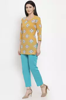 Yellow floral print cotton salwar