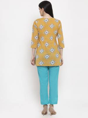 Yellow floral print cotton salwar 3