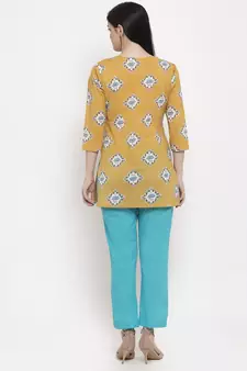 Yellow floral print cotton salwar