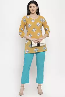Yellow floral print cotton salwar