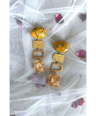 Mitali Jain yellow Hawaii Gold Tropical Earrings 3
