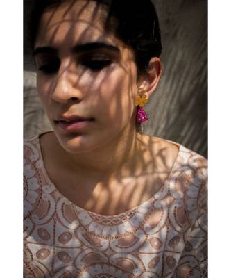 Mitali Jain Fleur Stone Gold Pink Dainty Flower Earrings 3