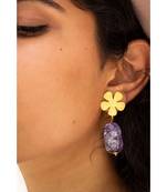 Mitali Jain Fleur Stone Gold Purple Dainty Flower Earrings