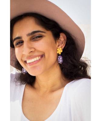 Mitali Jain Fleur Stone Gold Purple Dainty Flower Earrings 2