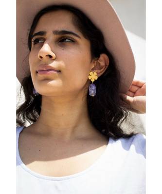 Mitali Jain Fleur Stone Gold Purple Dainty Flower Earrings 3